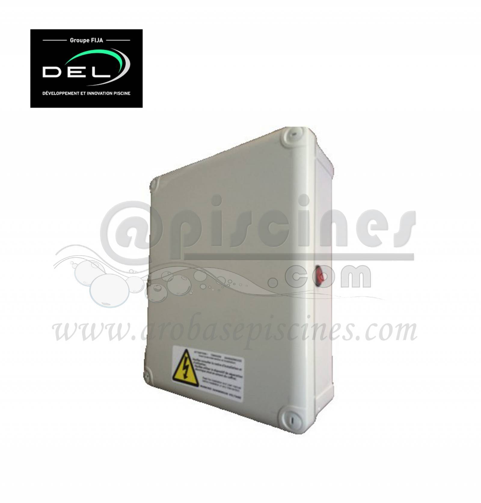 ACoffret électrique 230V/24VDC pour volet roulant immergé électrique avec fins de course réglables.Coffret avec gestion de vertration (STOP FLOW) et gestion de l'électrolyseur intégré.  Vendu sans le dispositif WI-KEY.  COFFRET GARANTIE 2 ANS