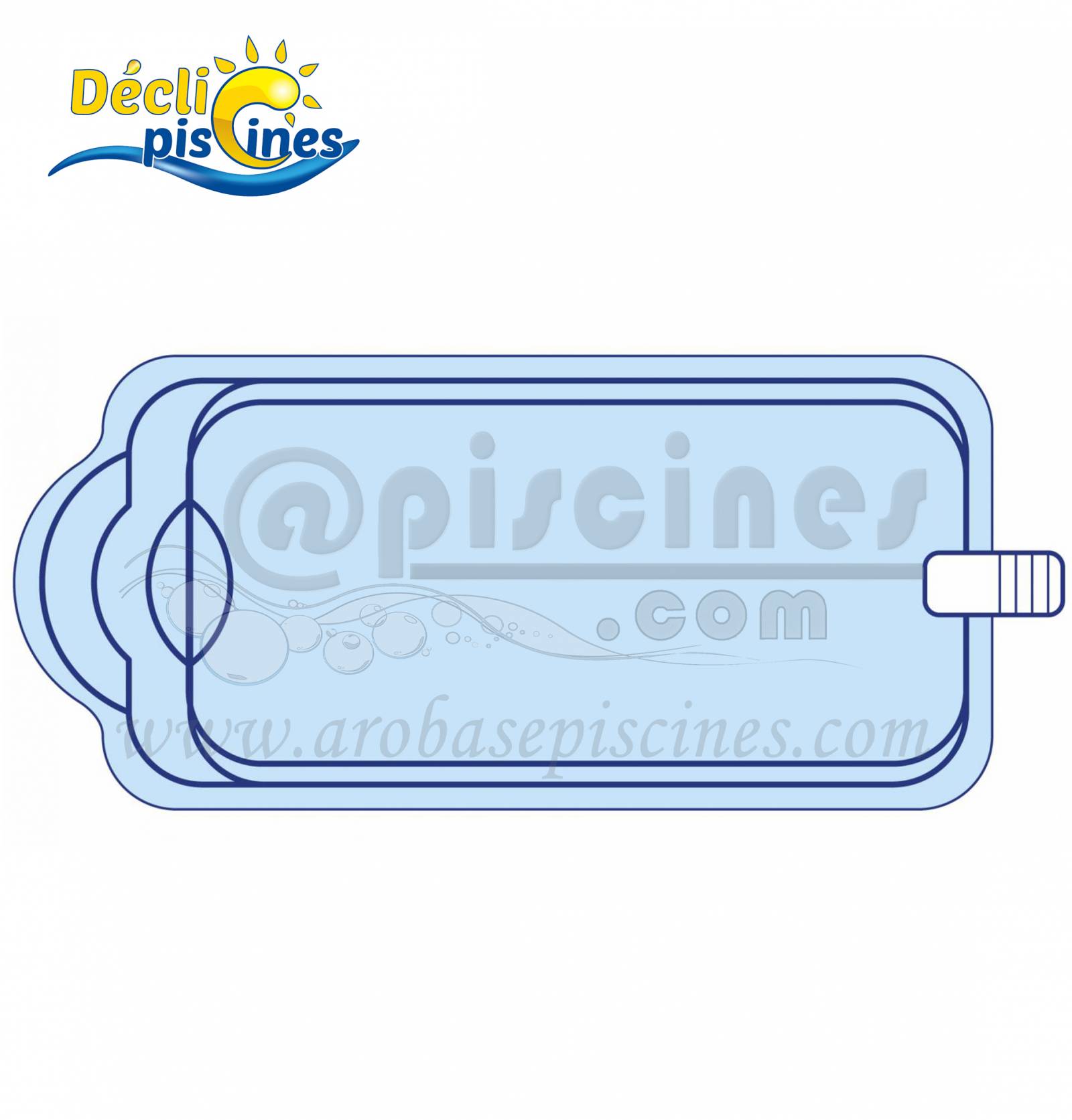 Piscine coque polyester 7X3 avec escalier roman et banquette DECLIC 730 BF