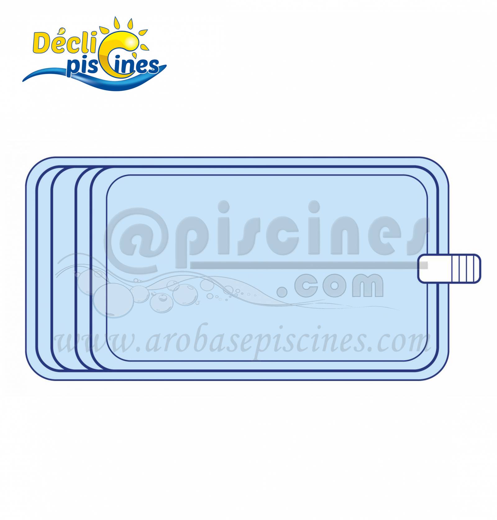 Piscine coque polyester rectangulaire 7X4 environ avec banquette DECLIC R700 BF